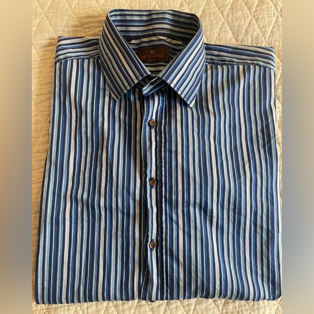 ETRO made in italy Bold Striped Cotton Shirt in Blue (Multi) Size 42